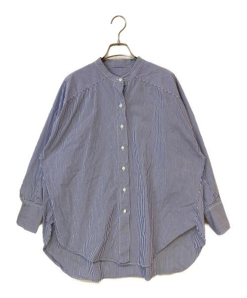 SOEJU（ソージュ）SOEJU (ソージュ) バンドカラーストライプシャツ ブルー サイズ:Freeの古着・服飾アイテム