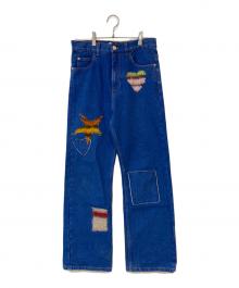 MARNI（マルニ）の古着「BLUE COATED DENIM JEANS WITH MOHAIR PATHES OCEAN モヘアパッチ デニムパンツ」｜インディゴ