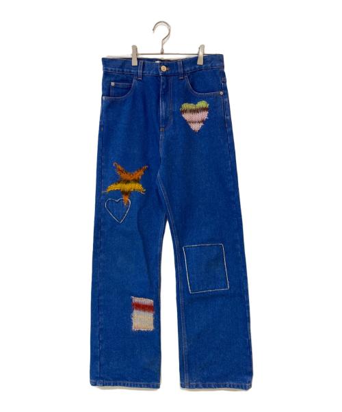 MARNI（マルニ）MARNI (マルニ) BLUE COATED DENIM JEANS WITH MOHAIR PATHES OCEAN モヘアパッチ デニムパンツ インディゴ サイズ:27の古着・服飾アイテム
