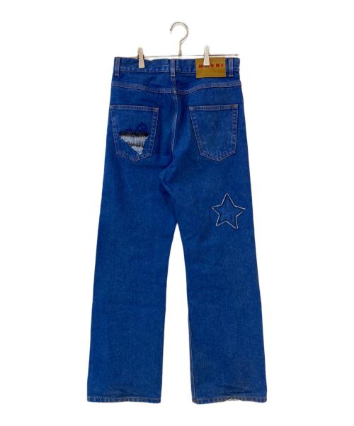 MARNI（マルニ）MARNI (マルニ) BLUE COATED DENIM JEANS WITH MOHAIR PATHES OCEAN モヘアパッチ デニムパンツ インディゴ サイズ:27の古着・服飾アイテム