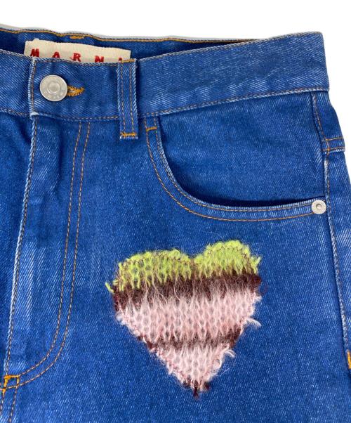 MARNI（マルニ）MARNI (マルニ) BLUE COATED DENIM JEANS WITH MOHAIR PATHES OCEAN モヘアパッチ デニムパンツ インディゴ サイズ:27の古着・服飾アイテム