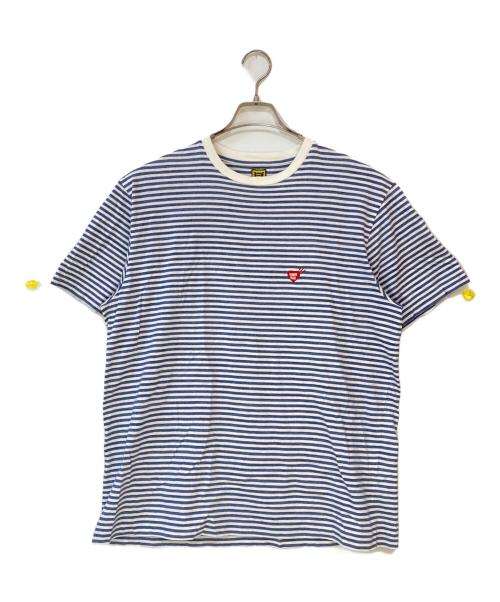 HUMAN MADE（ヒューマンメイド）HUMAN MADE (ヒューマンメイド) 刺繍ロゴボーダーTシャツ ブルー サイズ:XLの古着・服飾アイテム