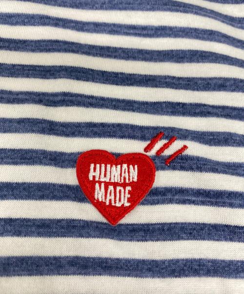 HUMAN MADE（ヒューマンメイド）HUMAN MADE (ヒューマンメイド) 刺繍ロゴボーダーTシャツ ブルー サイズ:XLの古着・服飾アイテム