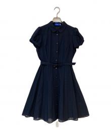 BLUE LABEL CRESTBRIDGE（ブルーレーベルクレストブリッジ）の古着「シャドーチェック シャドー フレンチ フレンチスリーブ ワンピース」｜ネイビー