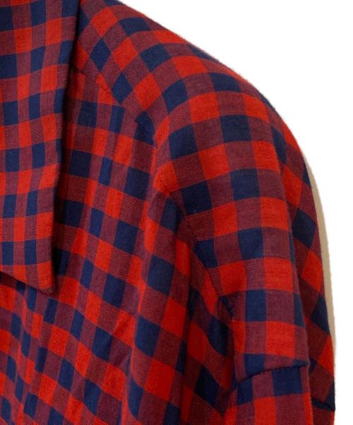 The shepherd UNDERCOVER（ザシェパード アンダーカバー）The shepherd UNDERCOVER (ザシェパード アンダーカバー) シャーリングブロックチェック開襟 シャツ レッド サイズ:2の古着・服飾アイテム