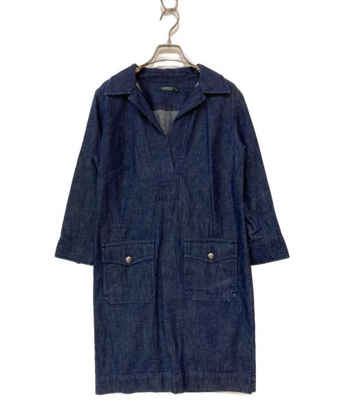 LAUREN RALPH LAUREN（ローレンラルフローレン）LAUREN RALPH LAUREN (ローレンラルフローレン) スキッパーデニムシャツワンピース ブルーの古着・服飾アイテム