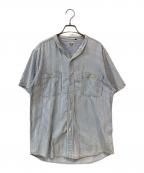 orSlowオアスロウ）の古着「ストライプ バンドカラーシャツ」｜ブルー