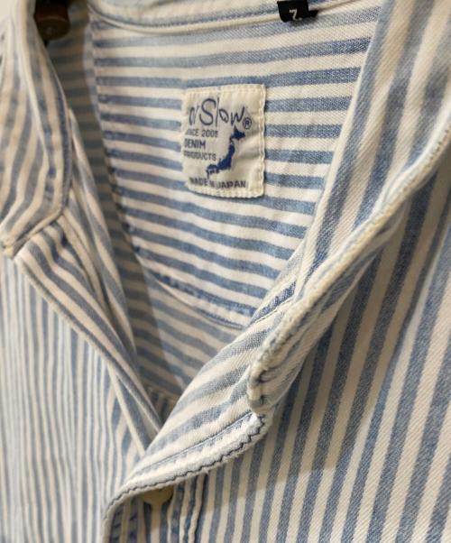 orSlow（オアスロウ）orSlow (オアスロウ) ストライプ バンドカラーシャツ ブルー サイズ:2の古着・服飾アイテム