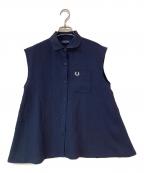 FRED PERRY×RAY BEAMSフレッドペリー×レイ ビームス）の古着「別注ニットカラーシャーリングノースリーブシャツ」｜ネイビー