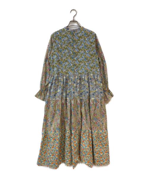 TSUHARU by samansa Mos2（ツハル バイ サマンサモスモス）TSUHARU by samansa Mos2 (ツハル バイ サマンサモスモス) LIBERTY FABRICS パッチワーク切替ワンピース ブルー サイズ:Freeの古着・服飾アイテム