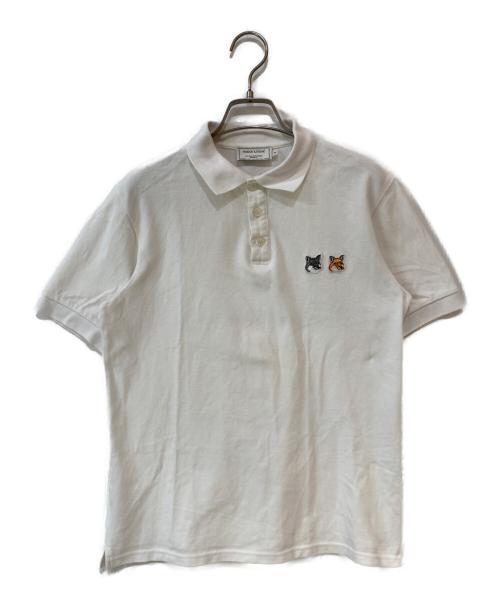 maison kitsune（アシッドメゾンキツネ）maison kitsune (アシッドメゾンキツネ) DOUBLE FOX HEAD PATCH ポロシャツ ホワイト サイズ:Ｓの古着・服飾アイテム