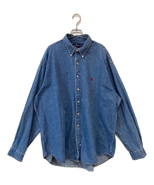 RALPH LAUREN（ラルフローレン）RALPH LAUREN (ラルフローレン) ポロ刺繍デニムコットンシャツ ブルー サイズ: XXLの古着・服飾アイテム