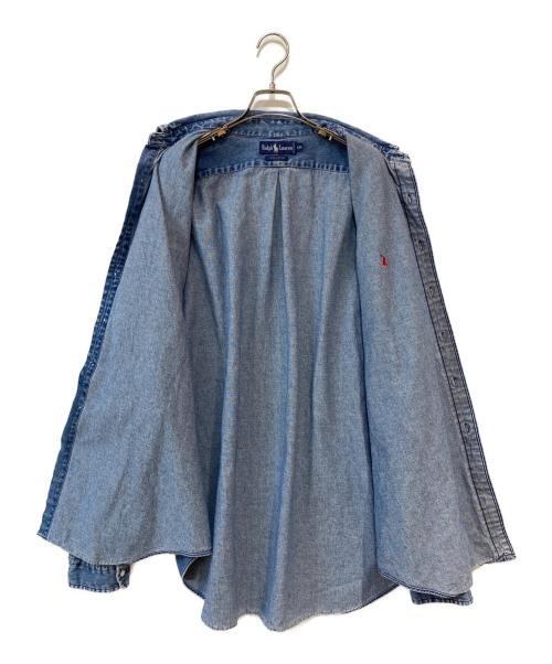 RALPH LAUREN（ラルフローレン）RALPH LAUREN (ラルフローレン) ポロ刺繍デニムコットンシャツ ブルー サイズ: XXLの古着・服飾アイテム