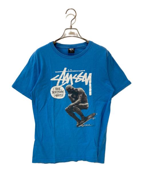 stussy（ステューシー）stussy (ステューシー) 考える人 プリントTシャツ ブルー サイズ:Ｓの古着・服飾アイテム