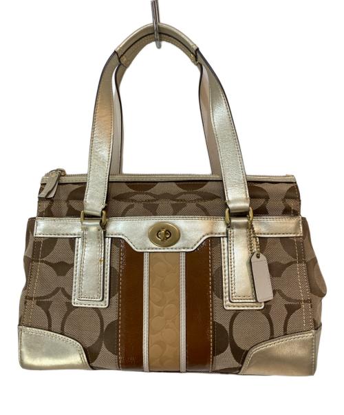 COACH（コーチ）COACH (コーチ) シグネチャーキャンバス ターンロック ハンドバッグ ベージュの古着・服飾アイテム