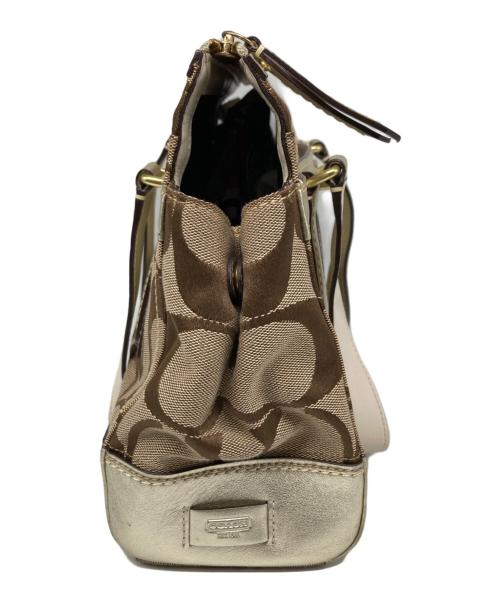 COACH（コーチ）COACH (コーチ) シグネチャーキャンバス ターンロック ハンドバッグ ベージュの古着・服飾アイテム