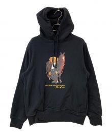 POLO RALPH LAUREN（ポロ・ラルフローレン）の古着「THE YEAR OF THE HORSE BEAR FLEECE HOODIE」｜ブラック