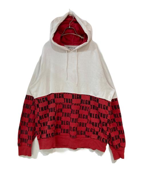 TRUE RELIGION（トゥルー レリジョン）TRUE RELIGION (トゥルー レリジョン) バイカラープルオーバーパーカー ホワイト×レッド サイズ:3XLの古着・服飾アイテム