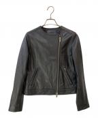 green label relaxingグリーンレーベルリラクシング）の古着「SHEEP レザー ノーカラー ジャケット」｜ブラック