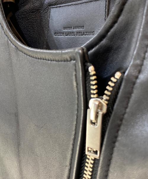 green label relaxing（グリーンレーベルリラクシング）green label relaxing (グリーンレーベルリラクシング) SHEEP レザー ノーカラー ジャケット ブラック サイズ:38の古着・服飾アイテム