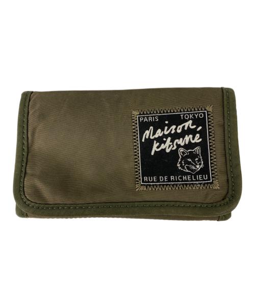 maison kitsune（メゾンキツネ）maison kitsune (メゾンキツネ) ナイロン コンパクト ウォレット カーキの古着・服飾アイテム