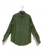 RALPH LAURENラルフローレン）の古着「リネンボタンダウンシャツ」｜グリーン