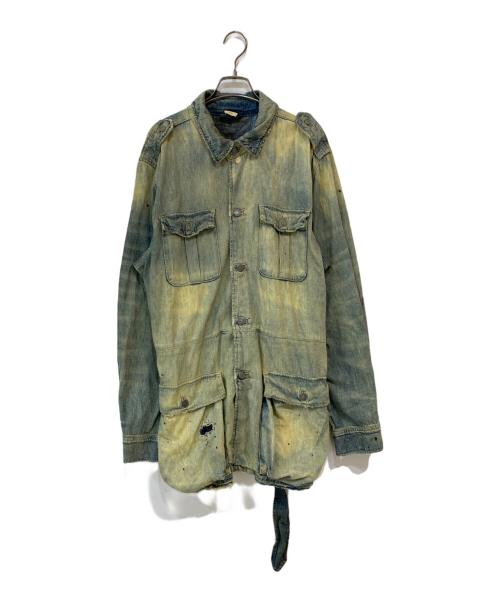 POLO RALPH LAUREN（ポロ・ラルフローレン）POLO RALPH LAUREN (ポロ・ラルフローレン) Loose Denim Safari Jacket ダメージ加工デニムサファリジャケット インディゴ サイズ:Lの古着・服飾アイテム