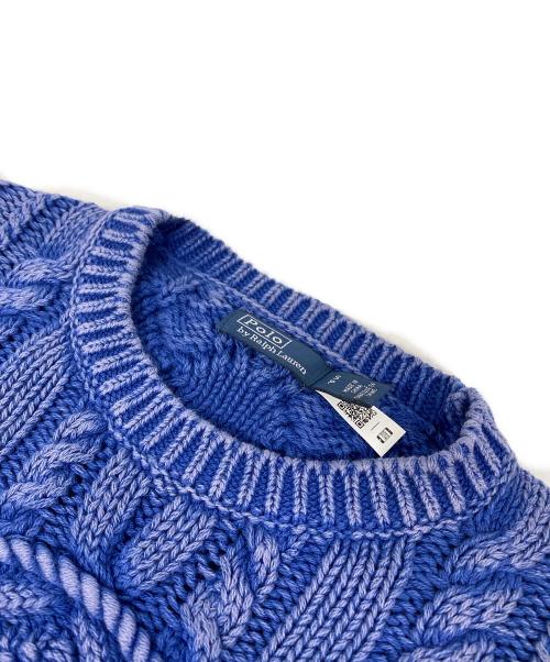 POLO RALPH LAUREN（ポロ・ラルフローレン）POLO RALPH LAUREN (ポロ・ラルフローレン) ウオッシュ加工 アランケーブルPロゴニット ブルー サイズ:Sの古着・服飾アイテム