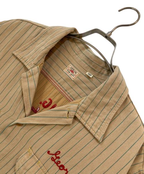 SUGAR CANE（シュガーケーン）SUGAR CANE (シュガーケーン) COKE STRIPE WORK SHIRT with EMBROIDERED ベージュ サイズ:Lの古着・服飾アイテム