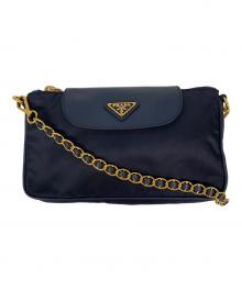 PRADA（プラダ）の古着「TESSUTO＋SAFFIAN チェーンショルダーバッグ」｜ネイビー