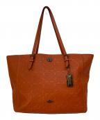 COACHコーチ）の古着「Large Signature Embossed Leather Tote」｜オレンジ