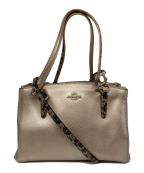 COACHコーチ）の古着「Small Christie Carryall メタリックレザー 2WAYショルダーバッグ」｜ベージュ