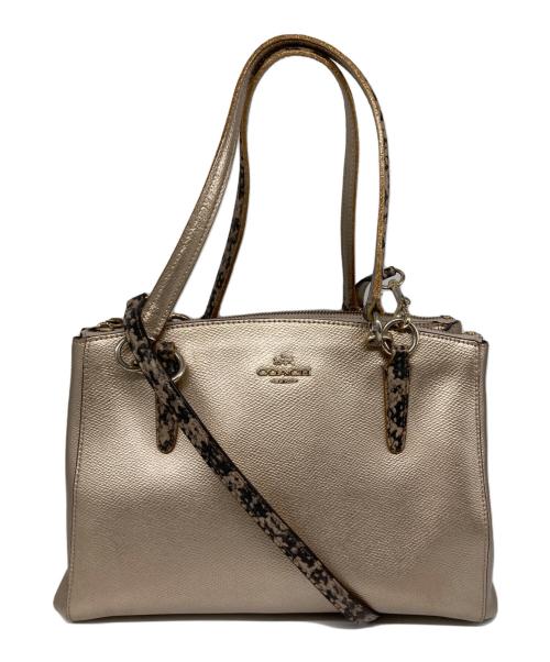 COACH（コーチ）COACH (コーチ) Small Christie Carryall メタリックレザー 2WAYショルダーバッグ ベージュの古着・服飾アイテム