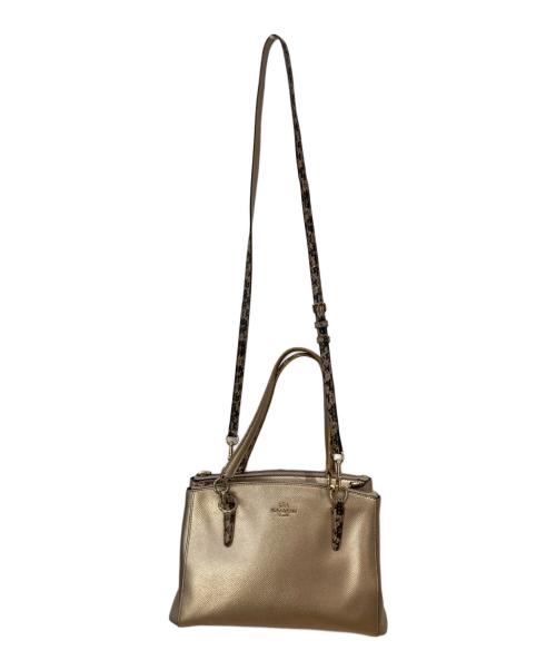COACH（コーチ）COACH (コーチ) Small Christie Carryall メタリックレザー 2WAYショルダーバッグ ベージュの古着・服飾アイテム
