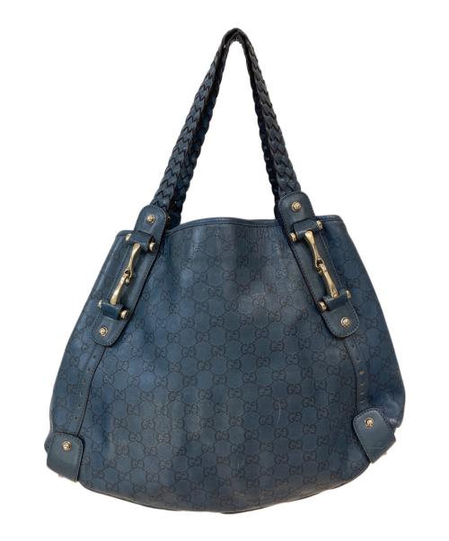 GUCCI（グッチ）GUCCI (グッチ) ホースビット型押し ハンドバッグ ネイビーの古着・服飾アイテム