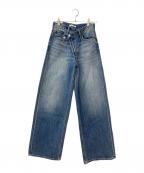 moussyマウジー）の古着「CROSS WAIST WIDE STRAIGHT デニムパンツ」｜ネイビー