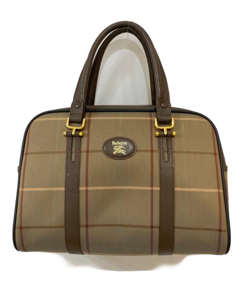 Burberry's（バーバリーズ）Burberry's (バーバリーズ) ウィンドウペンチェックミニボストンバッグ ベージュ×ブラウンの古着・服飾アイテム