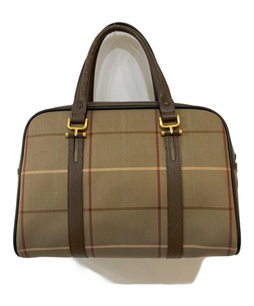 Burberry's（バーバリーズ）Burberry's (バーバリーズ) ウィンドウペンチェックミニボストンバッグ ベージュ×ブラウンの古着・服飾アイテム