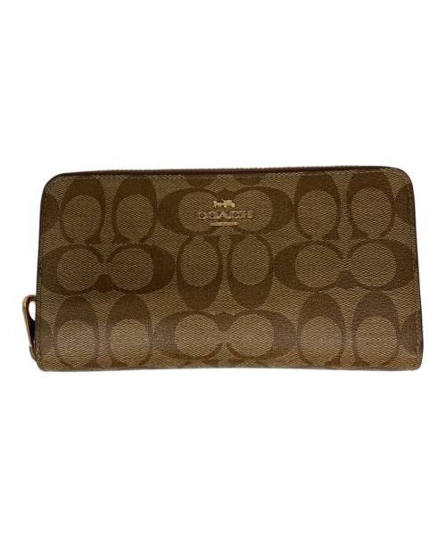 COACH（コーチ）COACH (コーチ) ロング ジップ アラウンド ウォレット シグネチャー キャンバス ブラウンの古着・服飾アイテム