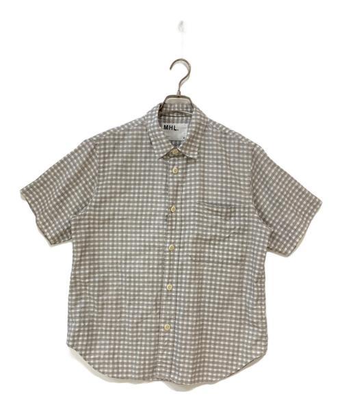 MHL（マーガレットハウエル）MHL (マーガレットハウエル) GINGHAM COTTON LINEN コットンリネンギンガムチェックシャツ グレー サイズ:Mの古着・服飾アイテム