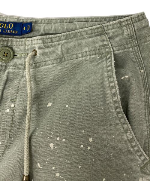 POLO RALPH LAUREN（ポロ・ラルフローレン）POLO RALPH LAUREN (ポロ・ラルフローレン) ペイント加工 6ポケット ヘリンボーン カーゴ パンツ カーキ サイズ: 4の古着・服飾アイテム
