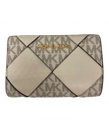 MICHAEL KORS（マイケルコース）の古着「JET SET TRAVEL ウーヴン ビルフォールド ジップ コンパクト ウォレット ミディアム - MKシグネチャー」｜ライトクリームマルチ