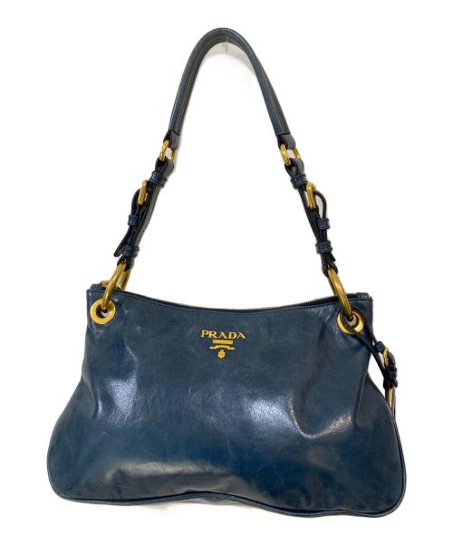 PRADA（プラダ）PRADA (プラダ) ヴィッテロシャイン ロゴ ワンショルダーバッグ ネイビーの古着・服飾アイテム