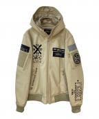 AVIREXアヴィレックス）の古着「LEATHER HOODIE HALO ジャケット」｜ベージュ