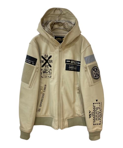AVIREX（アヴィレックス）AVIREX (アヴィレックス) LEATHER HOODIE HALO ジャケット ベージュ サイズ: XLの古着・服飾アイテム