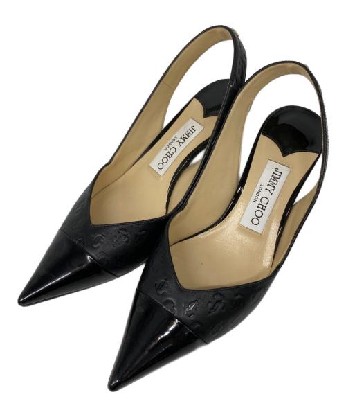 JIMMY CHOO（ジミーチュウ）JIMMY CHOO (ジミーチュウ) Liya JC エンボスロゴ スリングバックサンダル ブラック サイズ:36の古着・服飾アイテム