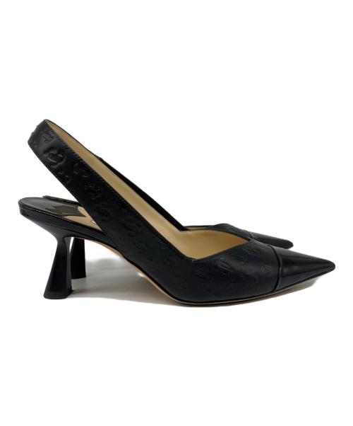 JIMMY CHOO（ジミーチュウ）JIMMY CHOO (ジミーチュウ) Liya JC エンボスロゴ スリングバックサンダル ブラック サイズ:36の古着・服飾アイテム
