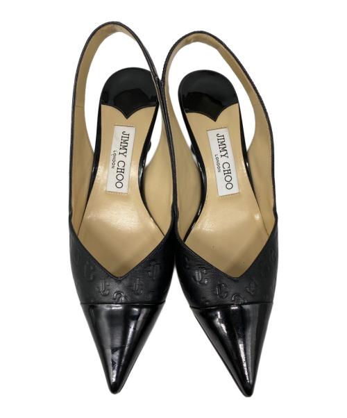 JIMMY CHOO（ジミーチュウ）JIMMY CHOO (ジミーチュウ) Liya JC エンボスロゴ スリングバックサンダル ブラック サイズ:36の古着・服飾アイテム