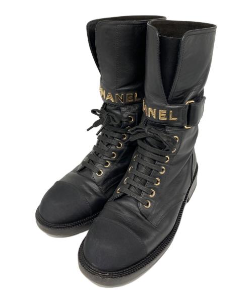 CHANEL（シャネル）CHANEL (シャネル) ココマーク マーティン レースアップショートブーツ ブラック サイズ:36 1/2の古着・服飾アイテム