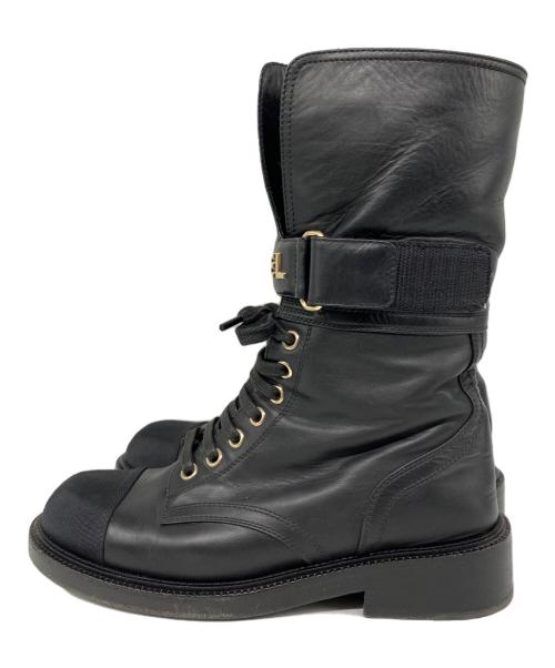 CHANEL（シャネル）CHANEL (シャネル) ココマーク マーティン レースアップショートブーツ ブラック サイズ:36 1/2の古着・服飾アイテム